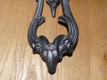 Gothic Rams Head Door Knocker Cast Brass